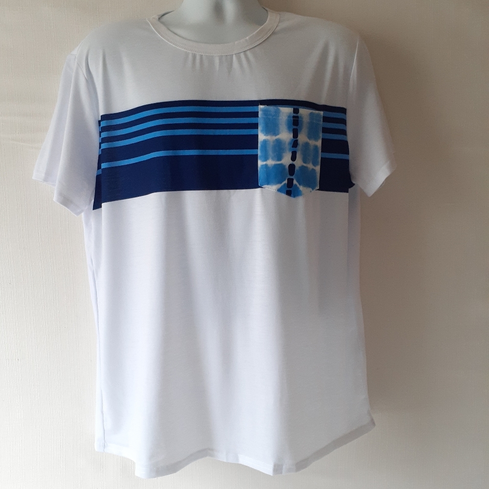 PatPat men's white/blue striped short-sleeve graphic design t-shirt size XL